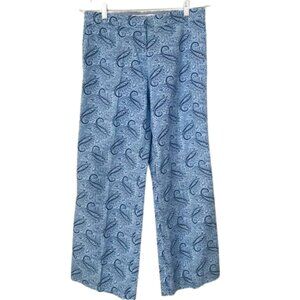 Tommy Hilfiger Women's Boho 100% Cotton Sky Navy Blue Paisley Pants, Size 4